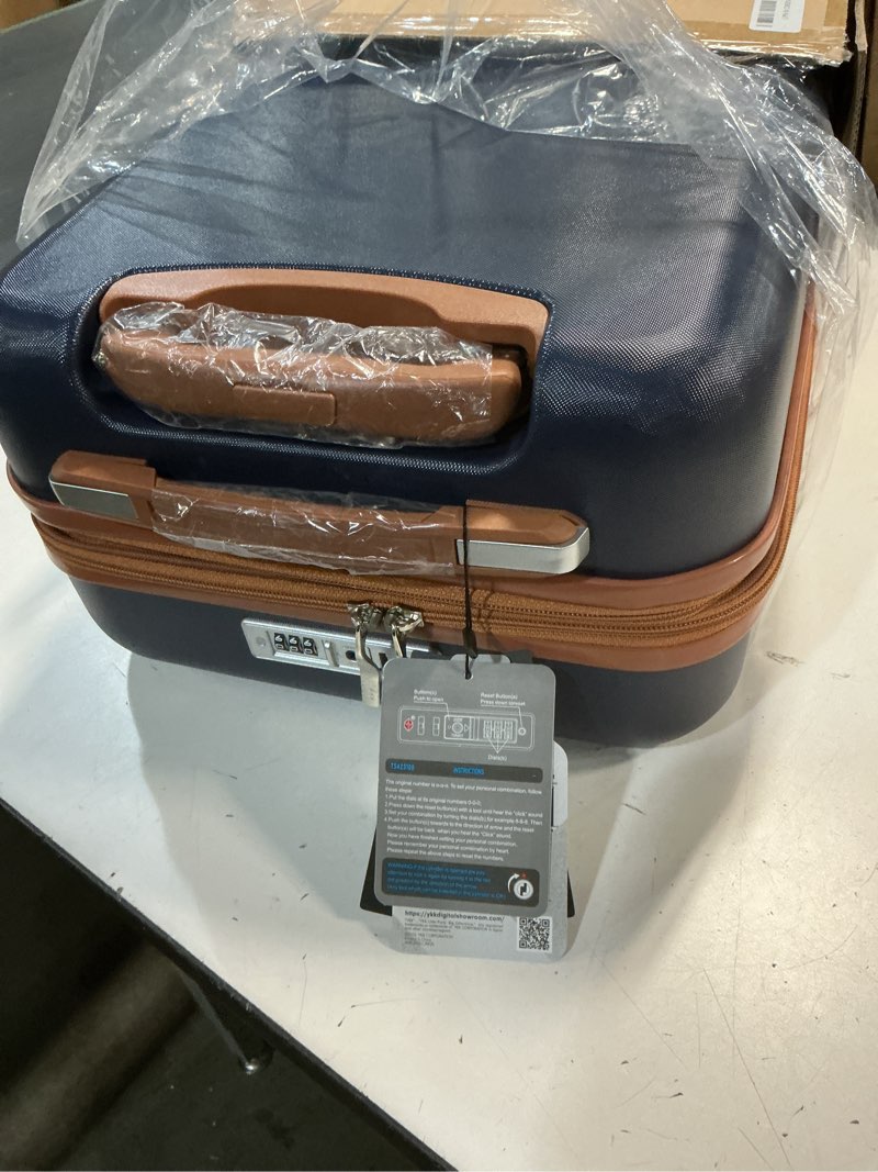 Condition photo showing Good Condition for kono airline approved carry on luggage 22x14x9 inches, with tsa lock, 20 inch expandable lightweight hardshell suitcase (navy, suitable for 1-3 days of travel) navy/brown carry-on 20-inch