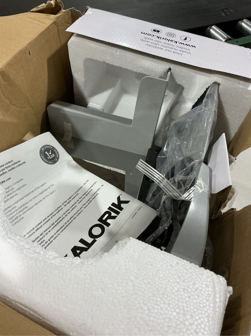 Condition photo showing As Is for kalorik professional electric food and meat slicer features adjustable thickness control & safety pusher with thumb guard, easy clean removable 7.5-inch blade, 200-watts, silver 200-watt silver