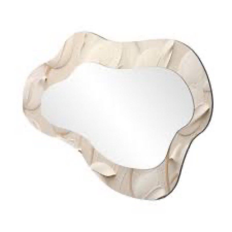 Minimalism White Tulips Symphony - Tulips Cloud Mirror, Beige Asymmetrical Unique Wall Mirror, Printed Metal Art