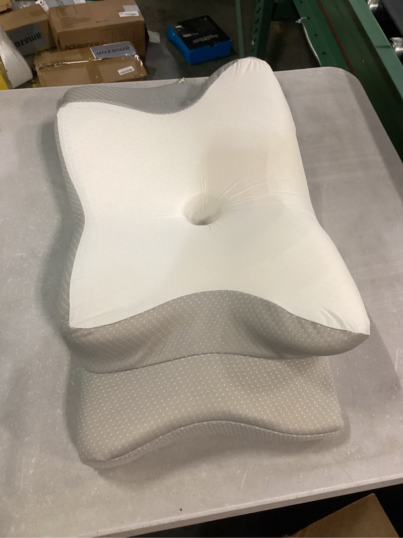 Condition photo showing Good Condition for pain relief cervical neck pillow, ergonomic contour | q-max cooling | non-temperature memory foam | side/back/stomach sleeper support for sleeping, reading, scrolling,(white&grey)