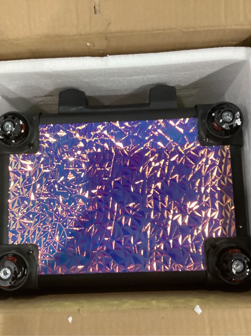 Condition photo showing As Is for Makeup Train Case with Drawer, Rolling Makeup Case, Cosmetology Case on Wheels, Gift, Large Makeup Case Organizers, Professional for Salon Barber, Nail, Tattoo, Black Colourful