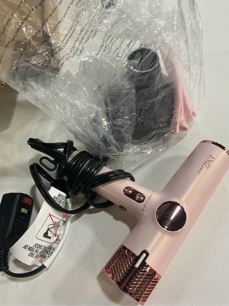 Condition photo showing Good Condition for fmz professional ionic hair blow dryer with smart display, 1875w high speed brushless motor for fast drying, small portable light weight low noise, curly diffuser blowdryer for women kids salon travel starry pink rose gold