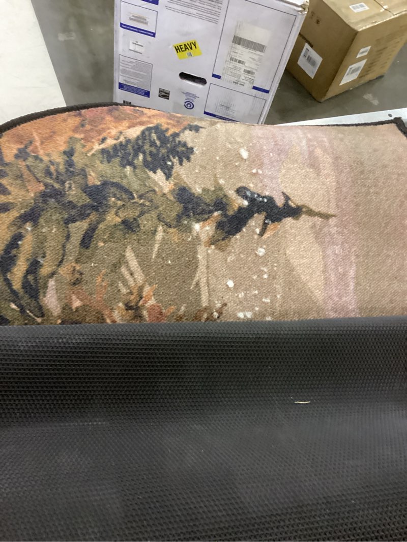 Condition photo showing As Is for Demissle Fireplace Hearth Rug Fireplace Mats Cabin Southwestern Fireproof Fire Resistant Rug for Wood Stove Floor for Kitchen Indoor Outdoor(Watercolor Deer,24 x 59 Inch) 2' x 4'11" (Rectangular) Watercolor Deer