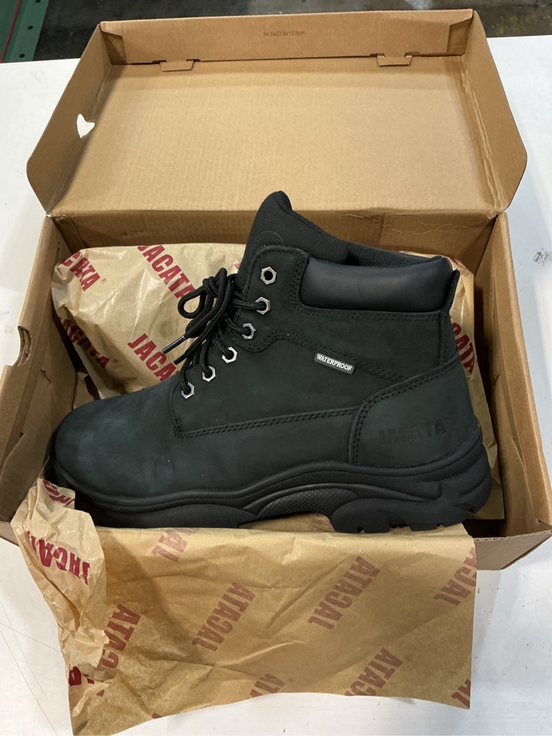 Condition photo showing New/Like New for jacata work boots for men waterproof slip resistant comfortable leather soft toe safety construction boots for industrial warehouse gardening hiking farming 10.5 black