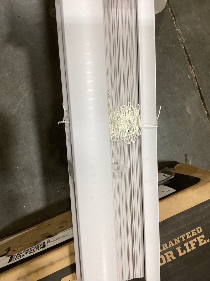 Condition photo showing Good Condition for lotus & windoware cordless mini blind, 1" vinyl slats, 33" wide x 60" long - white, window blinds for home and office, interior door blinds - light filtering 33"w x 60"h white