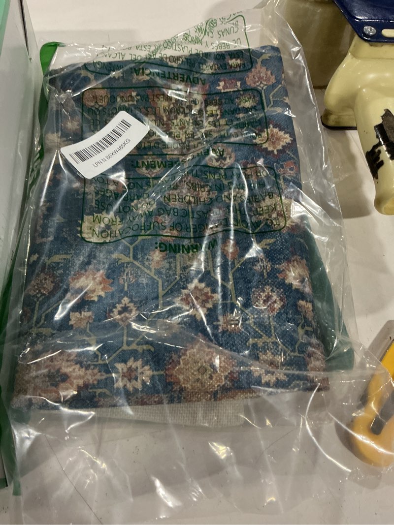 Condition photo showing Good Condition for blue brown carpet pillow covers 20x20 inch set of 2, boho rug print outdoor decorative vintage rustic throw pillow linen blue carpet couch cushion case for chair sofa bedroom living room 20" x 20" (pack of 2) carpet3