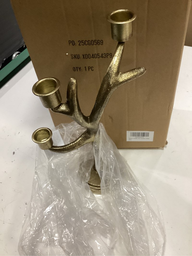 Condition photo showing Good Condition for nikky home gold candelabra candle holders centerpieces for tables, 3 arm vintage metal taper candlesticks holder fireplace mantle decor
