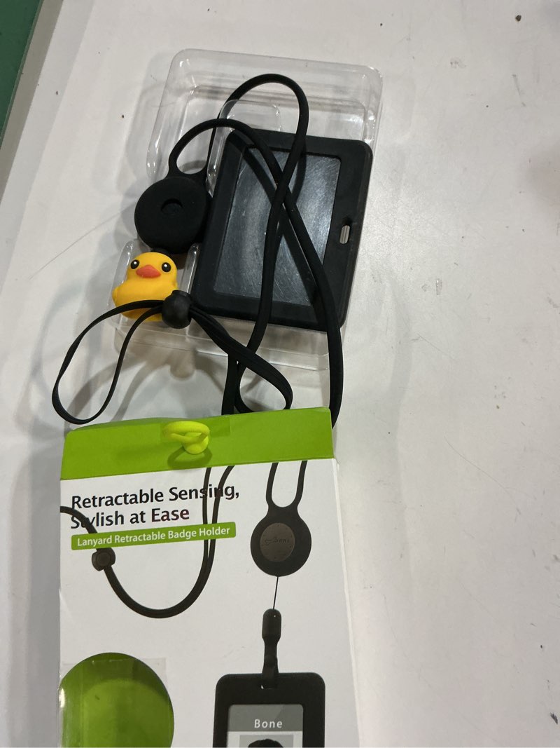 Condition photo showing Good Condition for Bone Lanyard Retractable Badge Holder, Cute Cartoon Duck ID Card Case with Card Slot & Anti-Slip Design, Adjustable Silicone Neck Strap with Retractable Cord (Black - Vertical - Patti Duck)