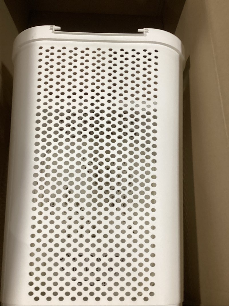Condition photo showing Good Condition for Mind Reader Slim Laundry Hamper with Lid, 60L Clothes Basket, Ventilated Plastic, White White Single