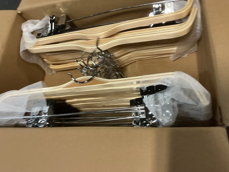 Condition photo showing New/Like New for TOPIA HANGER Wooden Pants Hangers,Slim Natural Wood Skirt Hangers with Anti-Rust Hook and Adjustable Metal Clips, Perfect for Skirts, Pants, Slacks-20 Pack-CT17N20 Natural 20 Pack