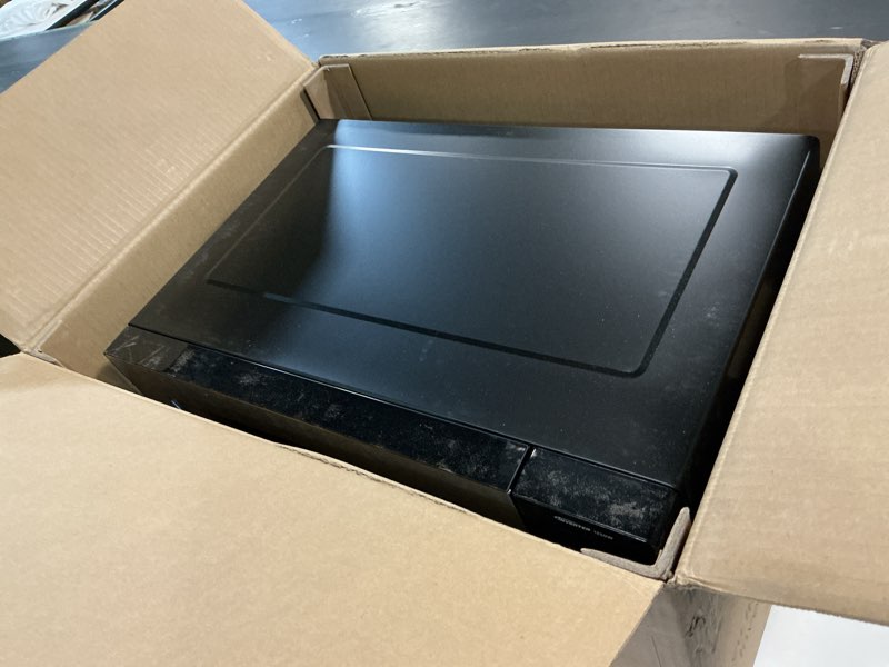 Condition photo showing As Is for panasonic countertop microwave oven, 1.2 cu. ft., 1250w, inverter technology with genius sensor, stainless steel - nn-sn67qs