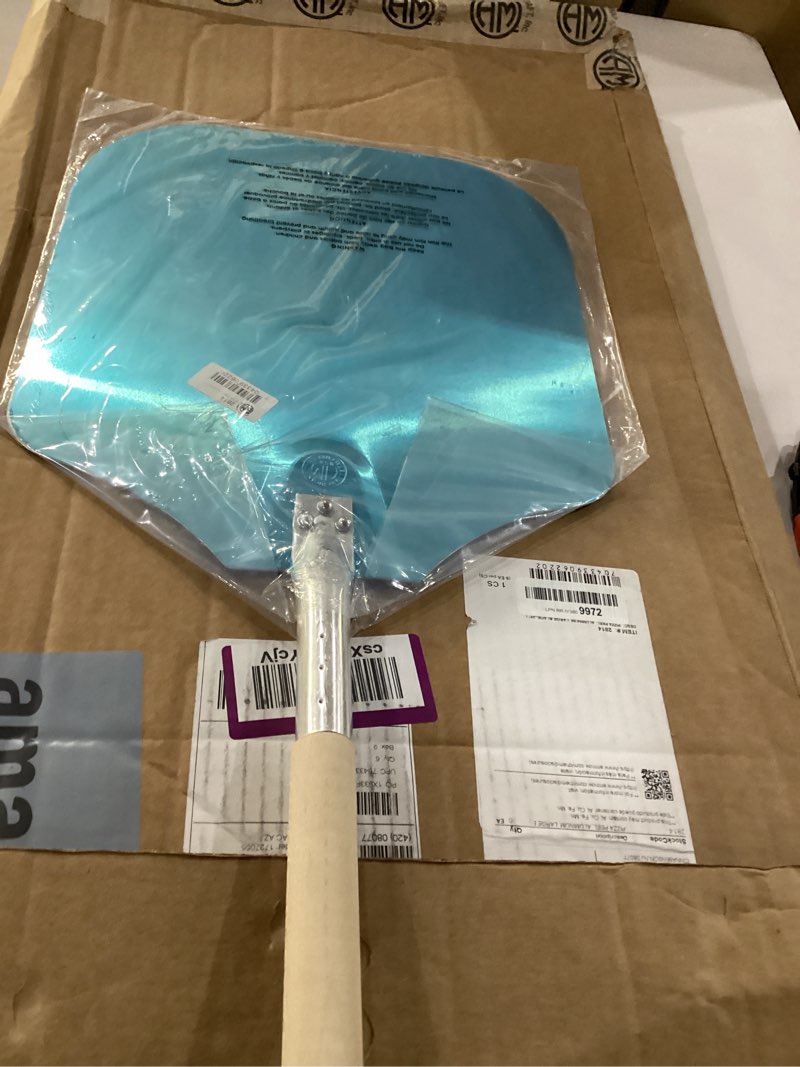Condition photo showing As Is for American Metalcraft 2814 28" Aluminum Pizza Peel with 12" Wood Handle, 14" x 16" Large Blade 28-Inch 12" Handle Silver