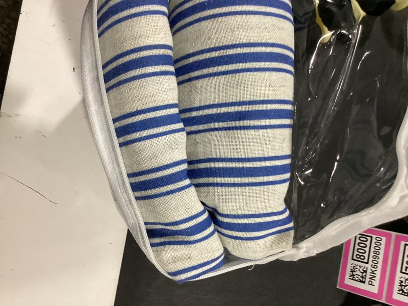 Condition photo showing Good Condition for farmhouse shower curtain with ruffle hem linen shower curtains for bathroom country vintage rustic natural fabric, cream-blue stripe 72" w x 78" l cream-blue stripe 72"w x 78"l