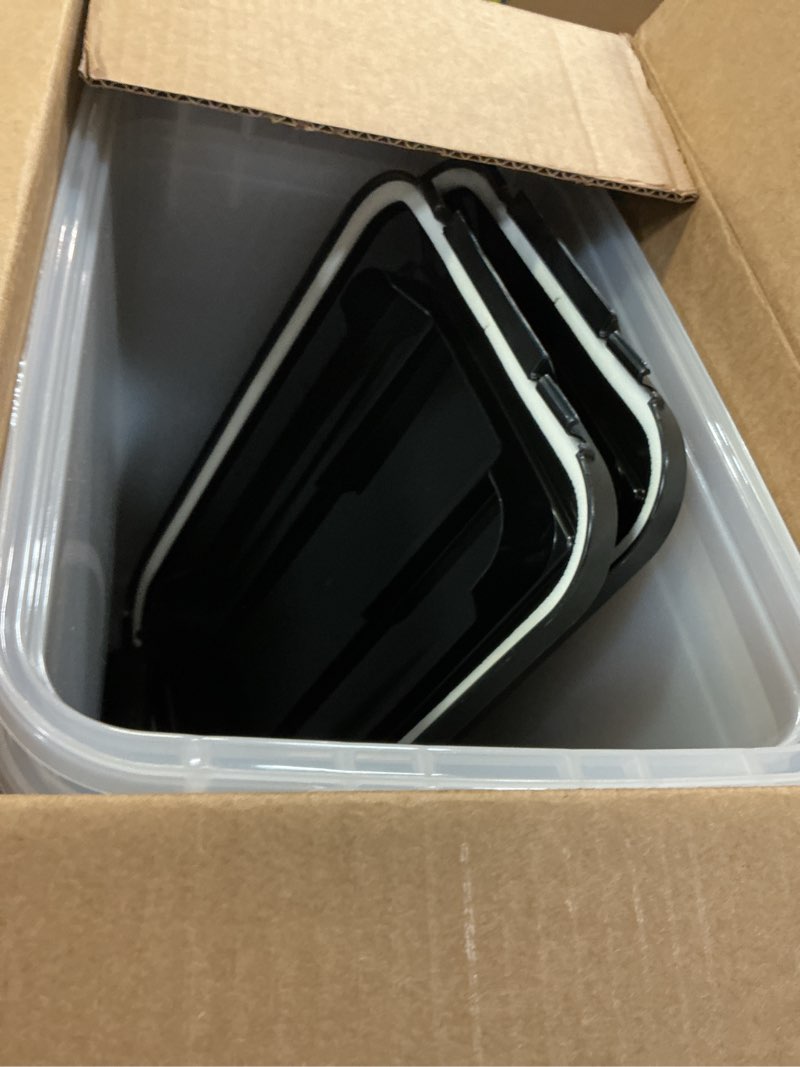 Condition photo showing Good Condition for IRIS USA Dog Food Storage Container, 2 Pack, Up to 30 lbs Each, Airtight Seal for Freshness, Wheels for Rolling, Easy One Hand Opening, Made in USA, BPA Free, Clear/Black