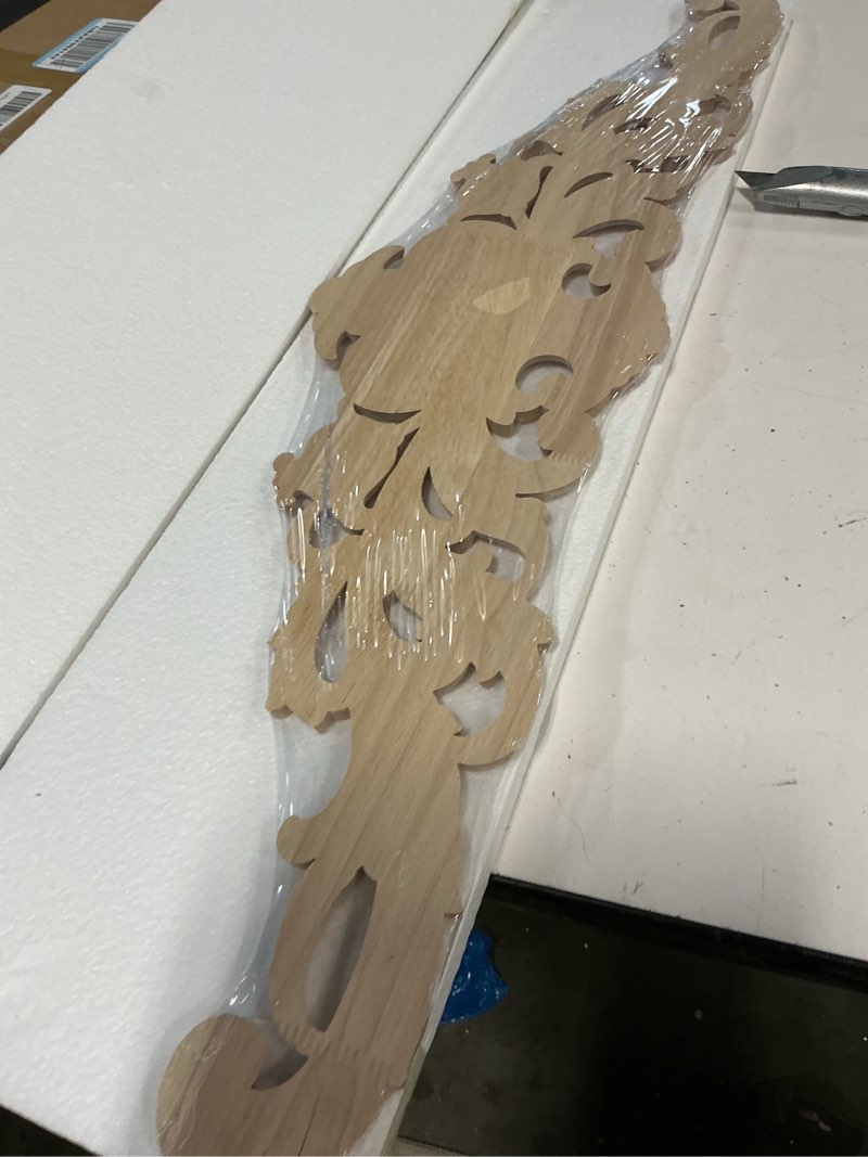 Condition photo showing New/Like New for Wood Appliques Onlays, Long Wood Carved Appliques 31.4 * 7.8inch Set for Wall Door Cabinet Mirror Closet Wardrobe Dresser Mantel Staircase DIY Project
