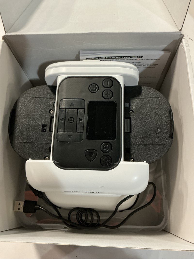 Condition photo showing Good Condition for 2-in-1 automatic card shuffler & dealer for 1-2 decks support 8 players, 4 drawing remotes, rechargeable card dealer machine, preset games for poker, uno, blackjack, texas, crazy eights white
