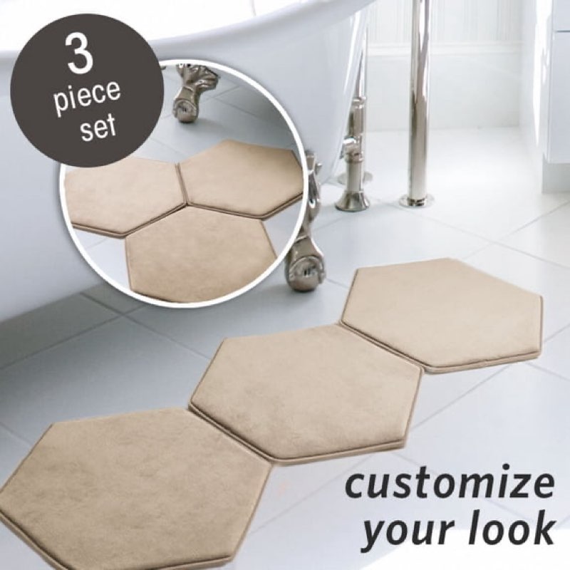 microdry® memory foam hd modular bath mats 3-piece set with griptex skid-resistant base, 19x17