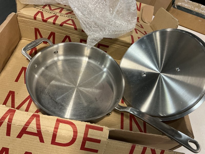Condition photo showing As Is for Made In Cookware - 3.5 Quart Stainless Steel Saute Pan - 5 Ply Stainless Clad - Professional Cookware - Induction Compatible - Crafted in Italy