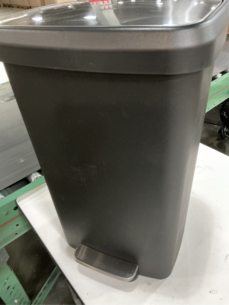 Condition photo showing Good Condition for small bathroom trash can with lid and 3 rolls trash bags, step pedal wastebasket plastic garbage can with pop-up lid 2.6 gallon bin for kitchen, bedroom, office, dorm, laundry, toilet, rv,dark grey dark grey 2.6 gallon