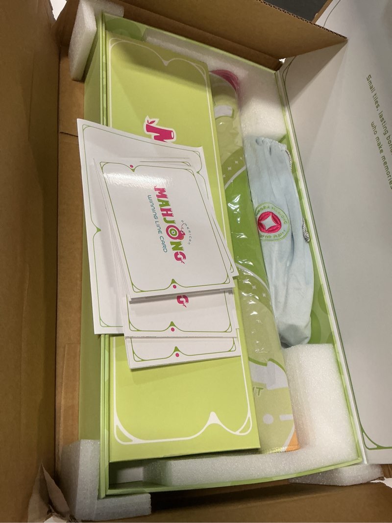Condition photo showing Good Condition for mini mahjong set for kids & beginners, portable travel mahjong tiles set american for family, 160 acrylic mini mahjong tiles with carrying bag, mat, racks, mah jong starter kit for ages 6+ green