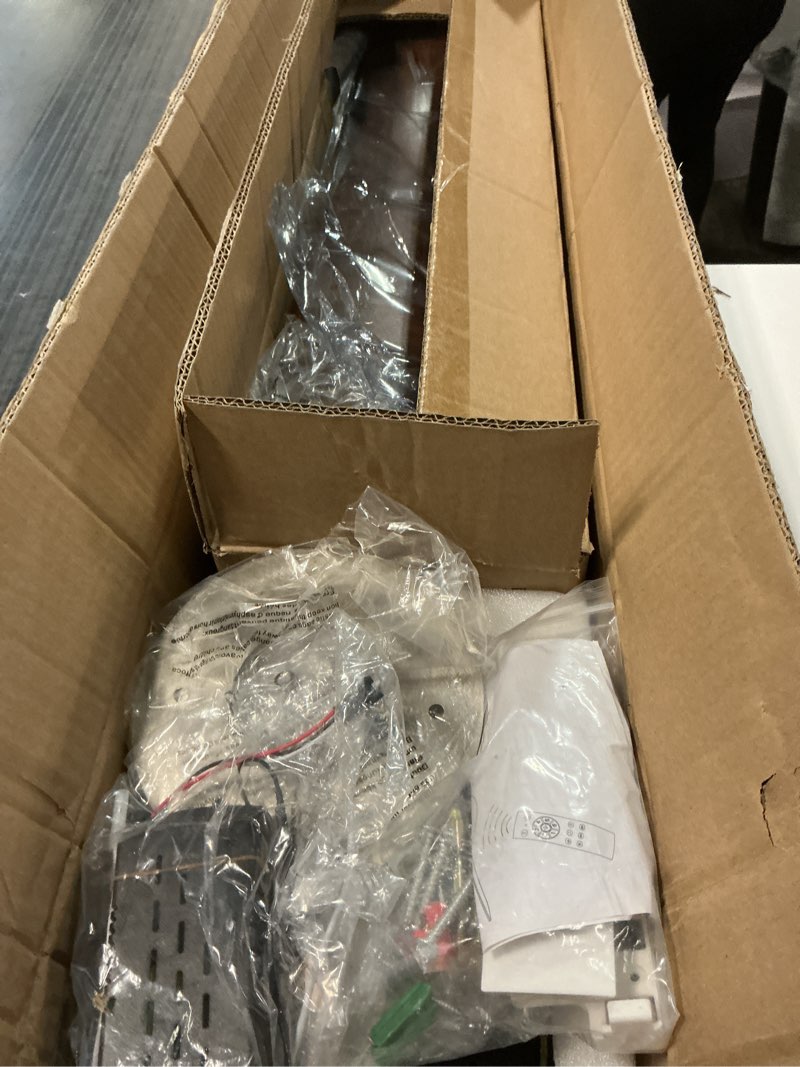 Condition photo showing Good Condition for 52'' Ceiling Fan Without Light, Remote Control, Wooden Modern Vintage Ceiling Fan for Indoor Outdoor, Bedroom, Dining Room, Terrace, Living Room, Farmhouse, Office (Brushed Nickel+Dark Walnut) Brushnickle+Dark Walnut 52 inch