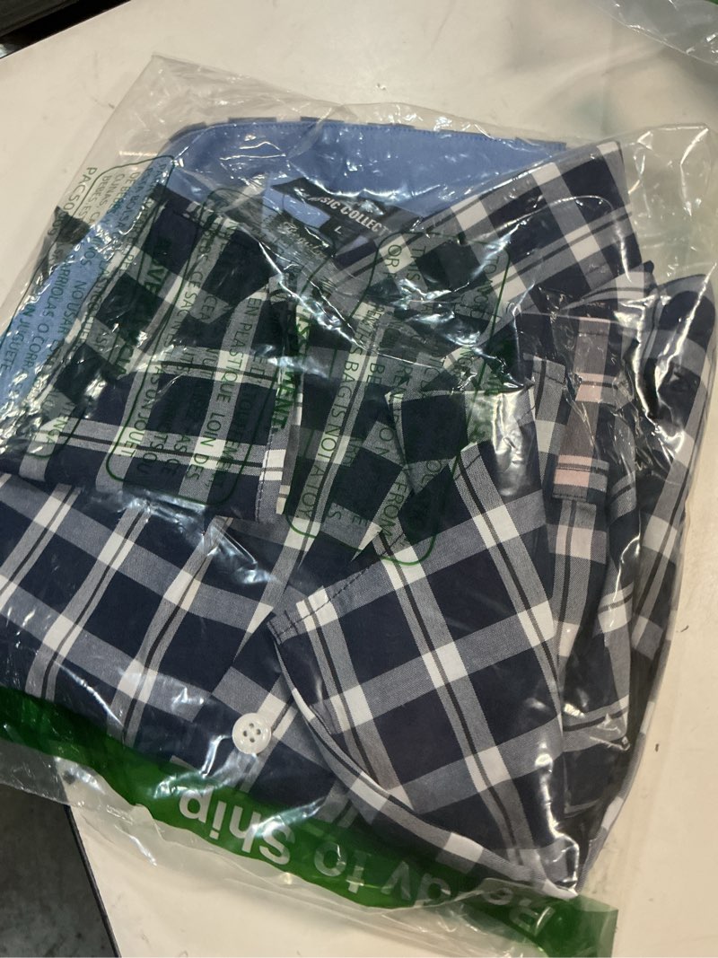 Condition photo showing Good Condition for Alimens & Gentle Men's Plaid Button Down Shirts Cotton Long Sleeve Dress Shirts Regular Fit Gingham L