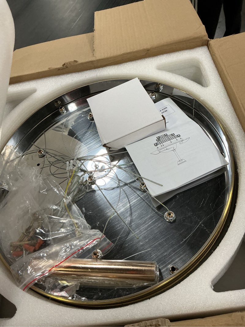 Condition photo showing Good Condition for 42'' dimmable ceiling fan with light and remote crystal modern chandelier fan retractable fandelier with memory, silent motor, 6 speed, 3 color change, timer function(gold) 42 inch-gold