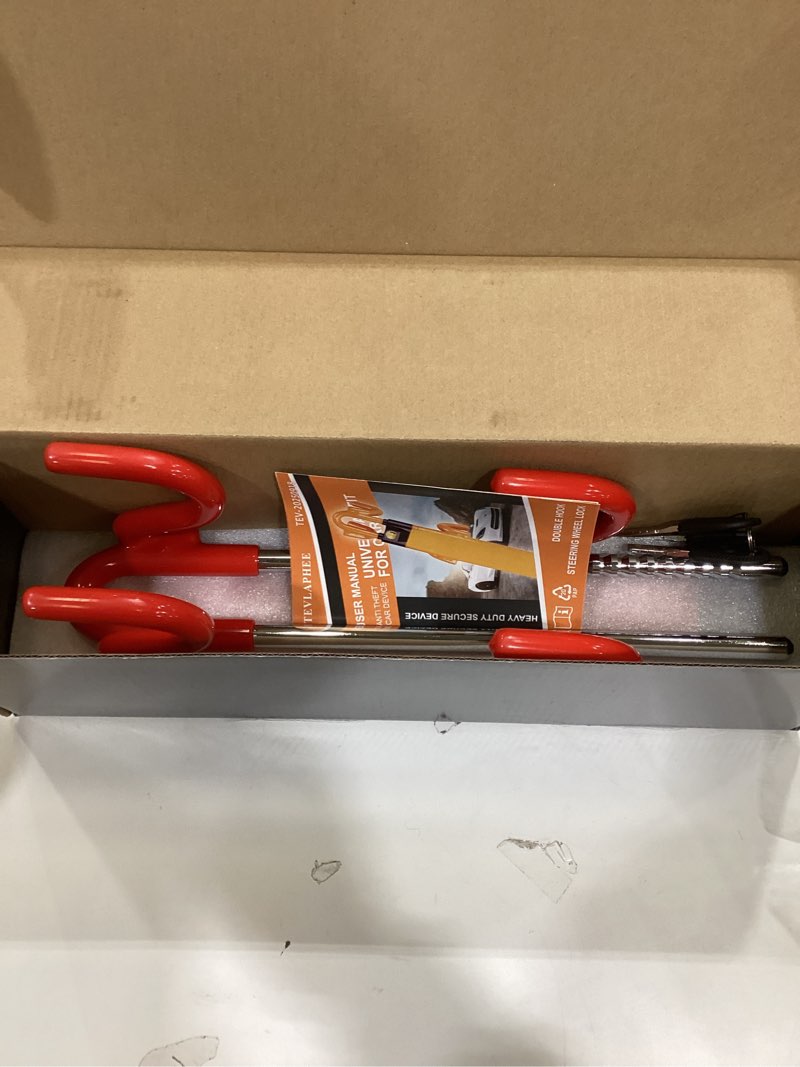 Condition photo showing New/Like New for Tevlaphee Steering Wheel Lock Anti-Theft Car Device Heavy Duty Security Car Lock Antitheft Locking Devices Great Deterrent Adjustable Car Wheel Lock Anti Theft for Vehicle Truck SUV with 3 Keys (Red)
