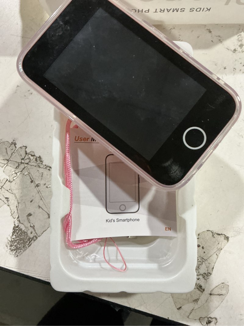 Condition photo showing As Is for kids smart phone for girls, 3.5'' touchscreen kid phones toys for girls 3 4 5 6 7 8 years old, christmas birthday gift for ages 3-8, toddler phone with dual camera, music player, game, habit tracker