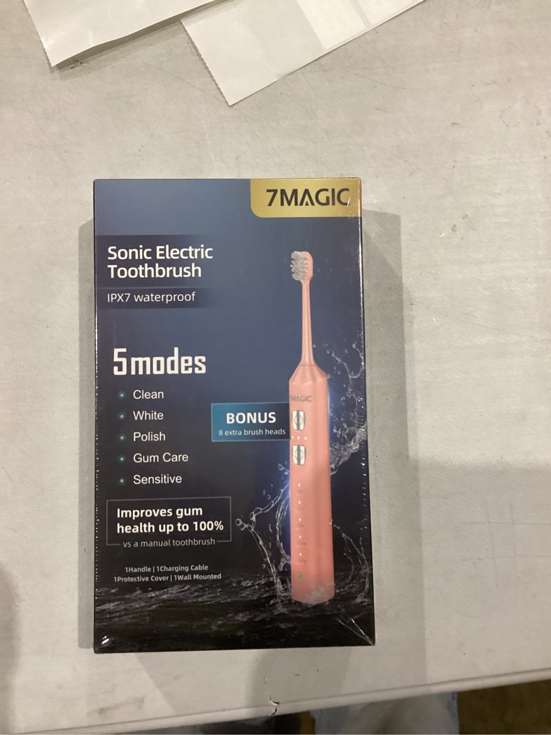 Condition photo showing New/Like New for 7MAGIC Sonic Electric Toothbrush for Adults and Kids - Up to 180 Days Runtime, 42000 VPM Powered Toothbrush, 5 Modes & 3 Intensities for Sensitive Teeth & Braces, Includes 8 Brush Heads, Pink