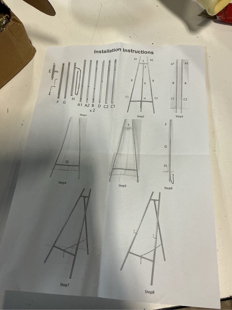 Condition photo showing New/Like New for gold easel stand for sign, heavy duty metal display easel with adjustable chain, 4-tier height art easel for painting, wedding sign, posters & commercial display large