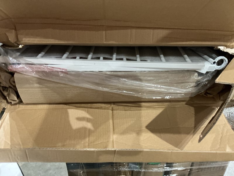 Condition photo showing As Is for regalo safety 192" super wide baby gate & play yard, 2-in-1 convertible extra wide safety barrier, hardware mounted for toddlers & pets, tested & safe for 30 years, american designed & owned, white 50.5-192"w x 28"h white