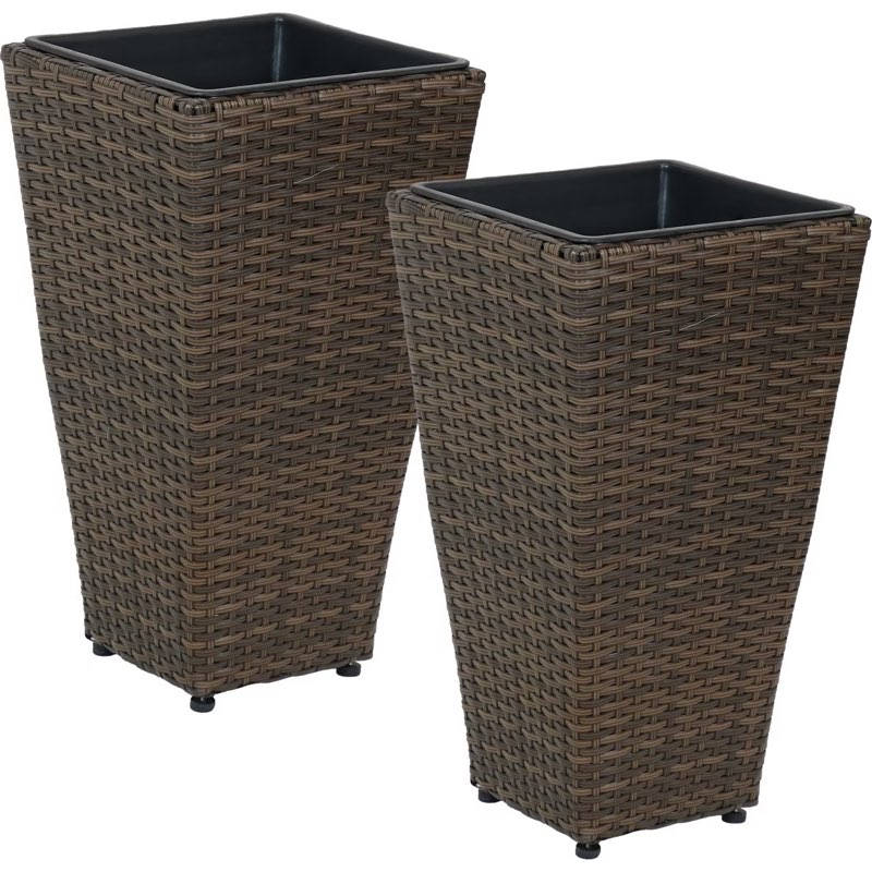 Sunnydaze Modern Decorative Standing Square Polyrattan Planter