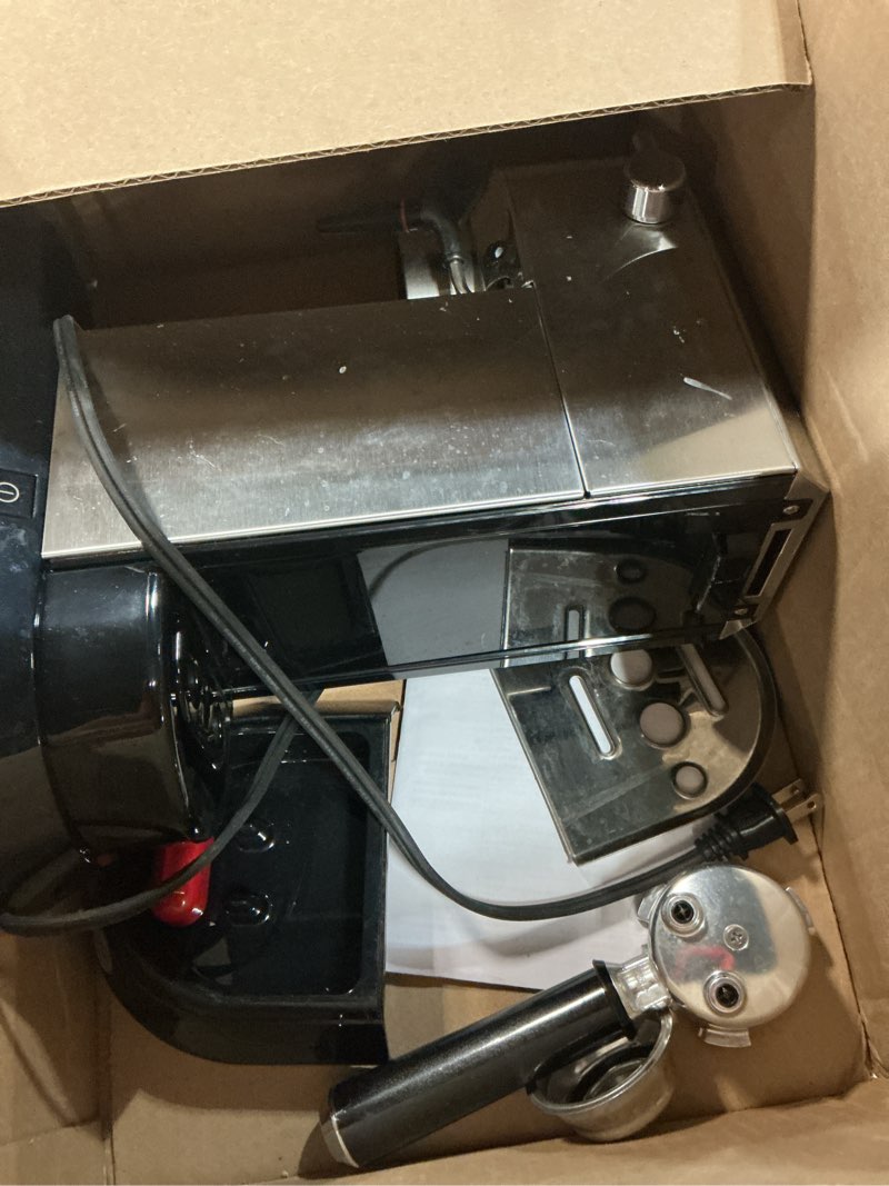 Condition photo showing As Is for de’longhi dedica espresso machine with manual milk frother, 15-bar pump & adjustable tray - home barista coffee maker for espresso, latte, cappuccino & iced coffee - italian stainless steel design silver