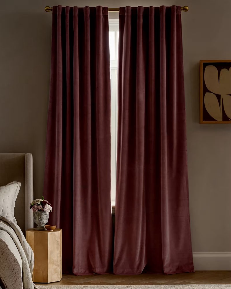 quince cotton velvet true blackout curtain single panel color: mauve 48in x 108in