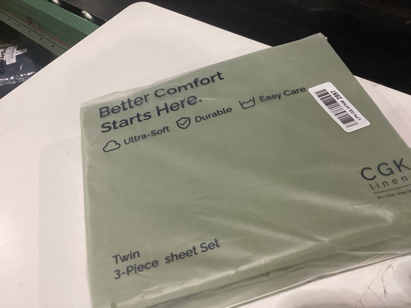 Condition photo showing Good Condition for twin size 3 piece sheet set - breathable & cooling sheets - sage green | hotel luxury bed sheets for women & men, deep pockets, easy-fit, extra soft and wrinkle free sheets, oeko-tex bed sheet set 15 - sage green twin