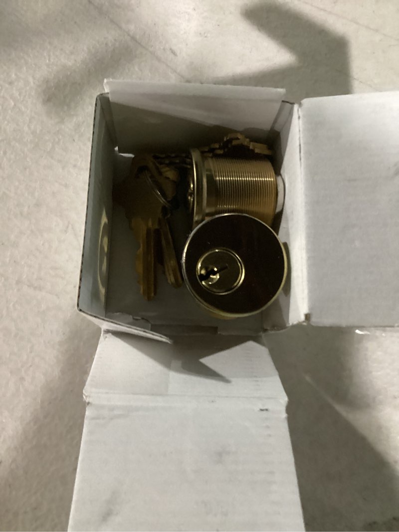 Condition photo showing Good Condition for 2 Pack Brass Mortise Door Cylinder Lock, 1 1/8" Inch Length Keyed Standard SC1 Keyway, Door Replacement Lock Cylinder with 2 keyed Different Keys Suitable for Home and Commercial Use (Golden).