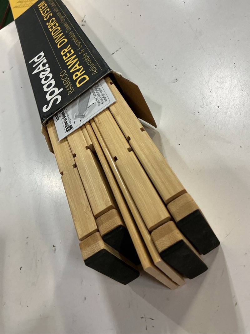 Condition photo showing New/Like New for spaceaid bamboo drawer dividers with inserts and labels, kitchen adjustable drawer organizers, expandable organization for home, office, dressers, 4 dividers with 9 inserts (17"-22" natural) 2.35''h, 17''-22''l, 4 dividers natural