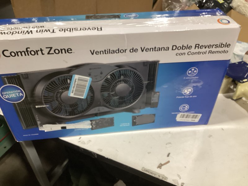 Condition photo showing Good Condition for Comfort Zone 9-Inch Reversible Twin Window Fan with Remote Control – 3-Speed Dual Blade Fan with Exhaust, Cooling & Circulate Modes, Expandable Width 23.5" to 37", Removable Bug Screen & Tabletop Feet Black 3-Speed w/Remote