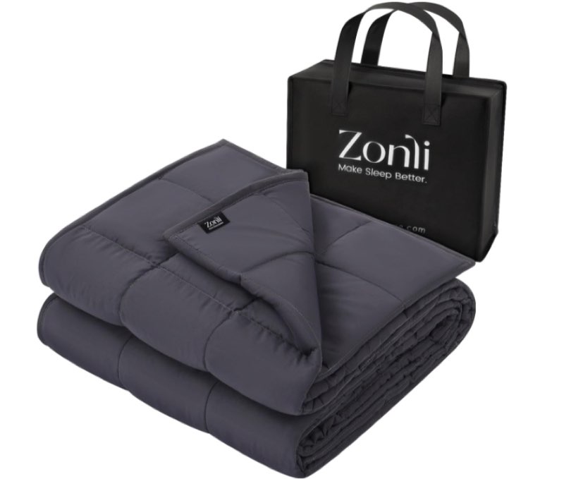 zonli weighted blanket (60"x80", 15lbs, dark grey) queen size weighted blanket for adults, high breathability cooling heavy blanket, soft material with premium glass beads, all-season, easy care