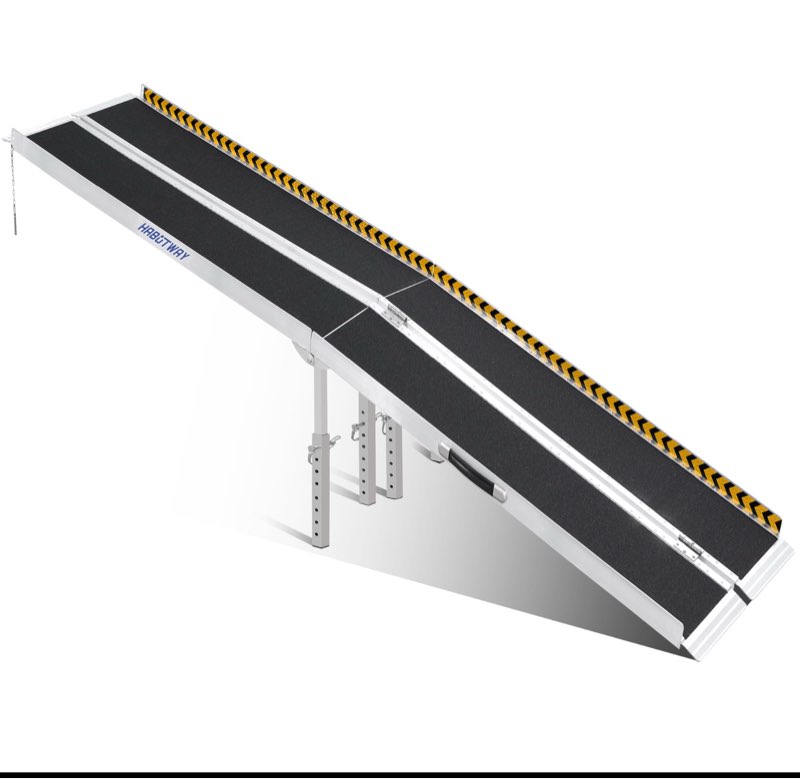 HABUTWAY 10ft Wheelchair Ramp, Portable Wheelchair Ramp with Support Legs, Double Non-Skid Ramp Hold Up to 800Lbs