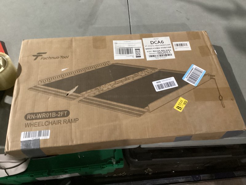 Condition photo showing As Is for fachnuo 2 feet portable wheelchair ramp, non-skid aluminum handicap ramps with handle, folding threshold wheel chair ramp for home steps, stairs, entry, threshold, doorways, scooter, 800lbs capacity aluminum 2ft(using height 2-6'')