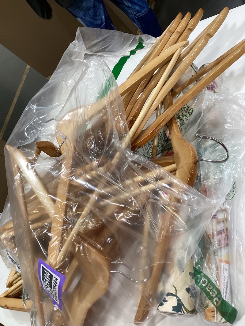 Condition photo showing New/Like New for wooden hangers 30 pack, heavy duty wood hangers for coats, suits, jackets, closet & pants durable premium wood hangers with 360-degree rotatable hook and notches, natural 30p