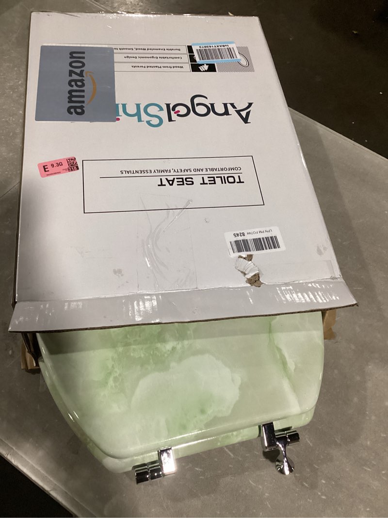 Condition photo showing Good Condition for elongated toilet seat natural wood toilet seat with zinc alloy hinges, easy to install also easy to clean, anti-pinch marble toilet seat by angol shiold (elongated, green marble) elongated-18.5” green marble