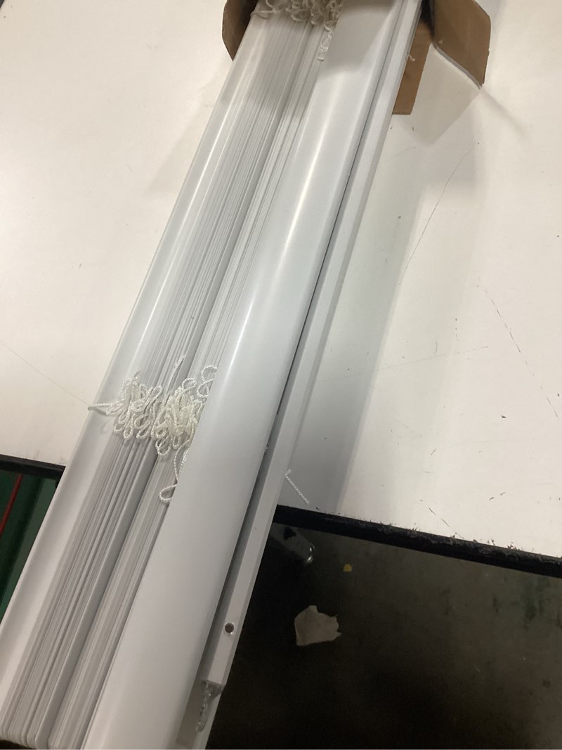 Condition photo showing New/Like New for project source light filtering 1-in slat width 48-in x 64-in cordless white vinyl light filtering mini-blinds