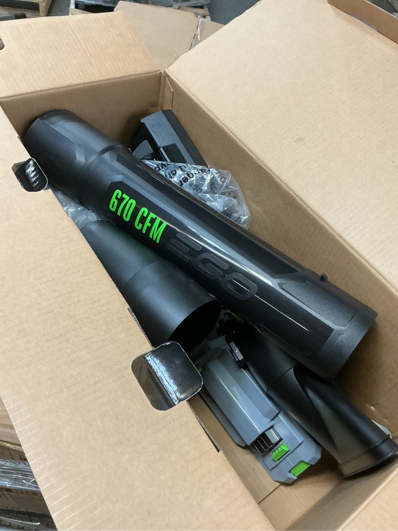 Condition photo showing As Is for ego power+ lb6703 180 mph 670 cfm 56 v battery handheld leaf blower kit (battery & charger) w/ 4.0 ah battery