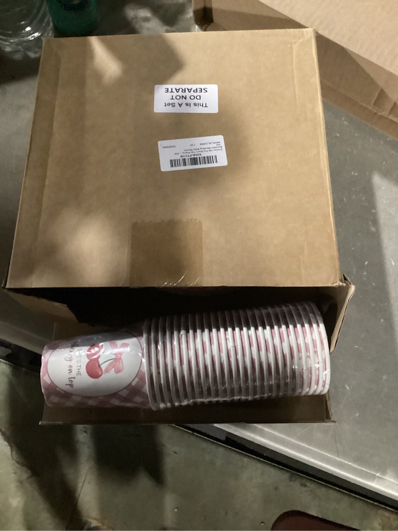 Condition photo showing Good Condition for Zhehao 144 Pcs She's the Cherry on Top Decoration Baby Shower Plates Napkins Sets Birthday Party Bridal Shower Decoration Wedding Paper Plates Engagement Bachelorette Supplies,Serve 50