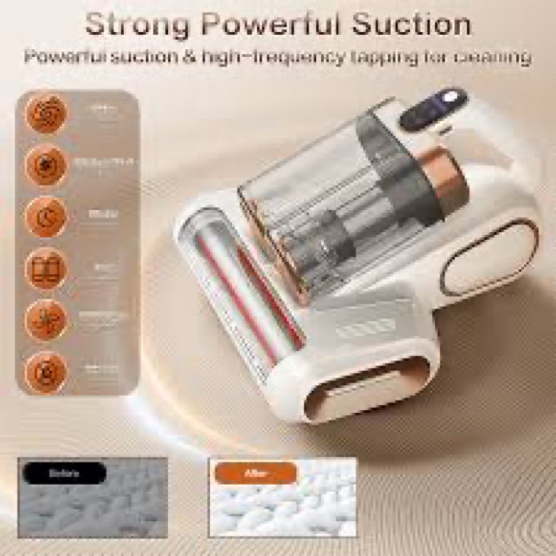 cordless double-cup mattress cleaner, 18kpa suction 253.7nm uv-c light & 80000rpm rotation ultrasonic tech, portable handheld vacuum for bed/fabric sofa/carpet cleaning(blue)