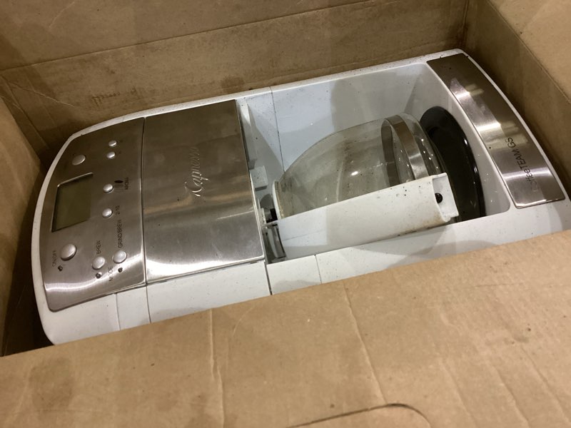 Condition photo showing As Is for Capresso CoffeeTEAM GS 10-Cup Coffee Maker with Conical Burr Grinder, Glass Carafe 464.02 White