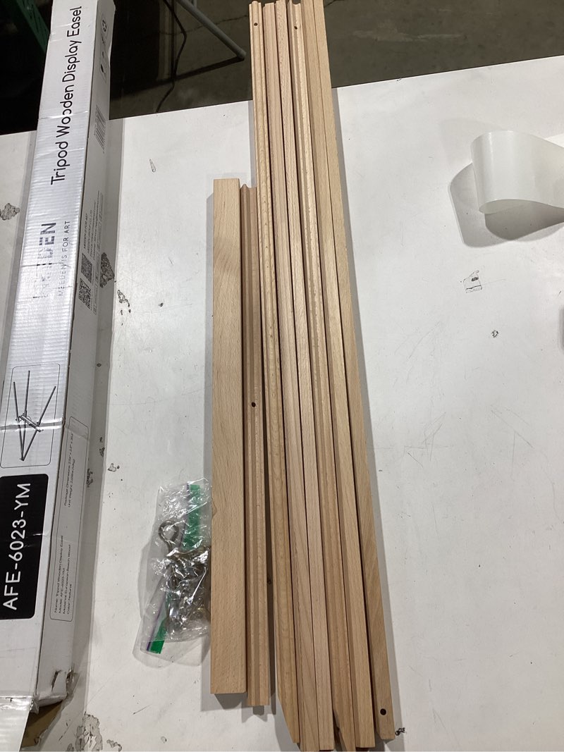Condition photo showing Good Condition for meeden wood easel stand for display: wooden display tripod stand for posters pictures paintings - wedding decor holder for welcome sign natural color